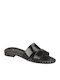 Leder Flache Sandalen für Damen Black Patent/Crocodile