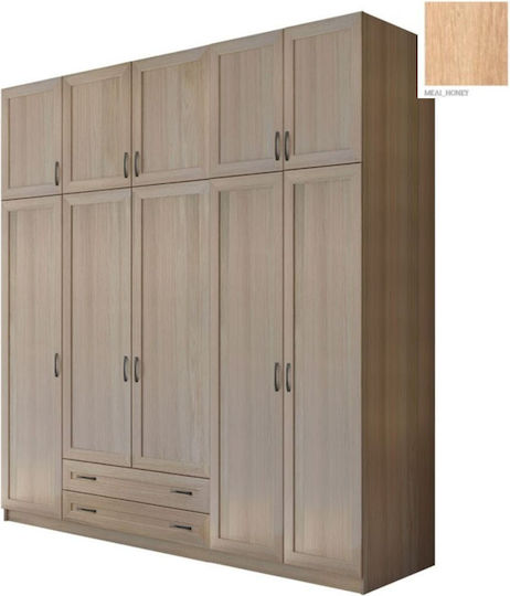 Fünf Türen Kleiderschrank mit Aufsatz Honey 252x60x233cm