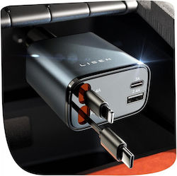 Lisen Car Charger with Ports 1xUSB-A 1xType-C and Cable Embedded / Lightning Lisen Car Charger with Ports 1xUSB-A 1xType-C and Cable Embedded / Lightning