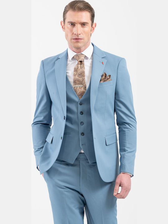 Vittorio Artist Men's Suit with Vest Light Blue