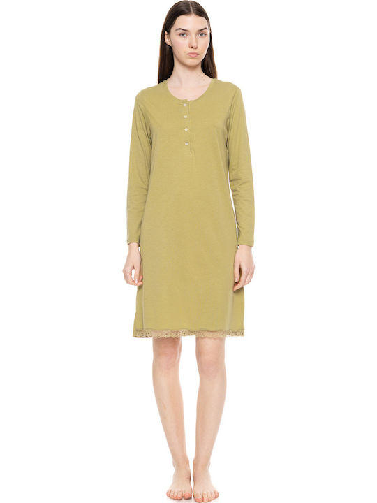Pink Label Winter Damen Nachthemd Khaki