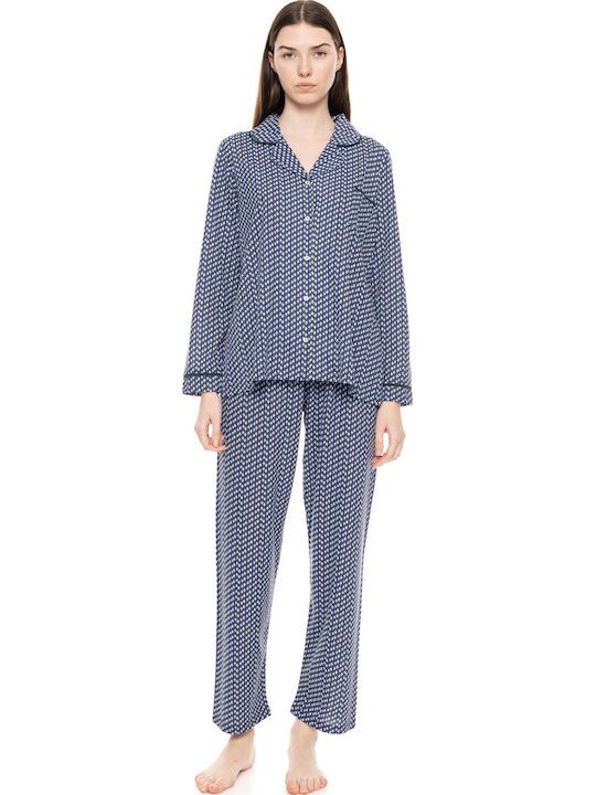 Pink Label Winter Damen Pyjama-Set Blau