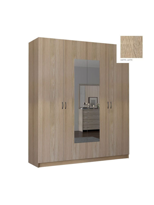Τετράφυλλη Ντουλάπα με Καθρέπτη Λαττέ 182x60x220cm