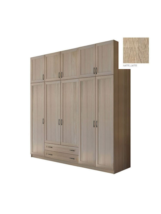 Fünf Türen Kleiderschrank mit Aufsatz Latte 252x60x233cm