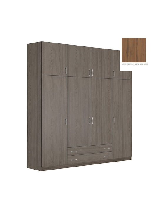 Vier Türen Kleiderschrank mit Aufsatz Walnut 202x60x233cm