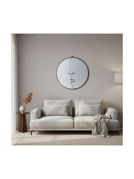 ArteLibre Face Oglindă de Perete cu Negru Ramă din Metalic Diametru 40cm 1buc