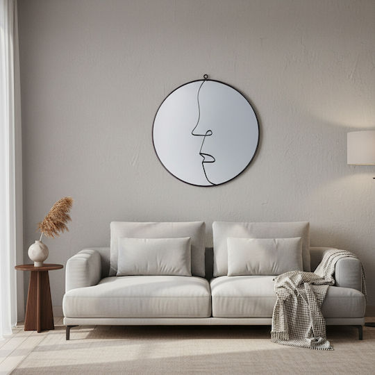 ArteLibre Face Wandspiegel mit Schwarz Metallisch Rahmen Durchmesser 40cm 1Stück