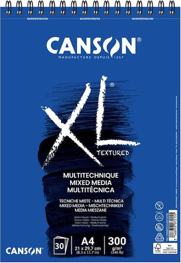 Canson XL Textured Mixed Media Spiral Pad A2 300gsm 15 Sheets
