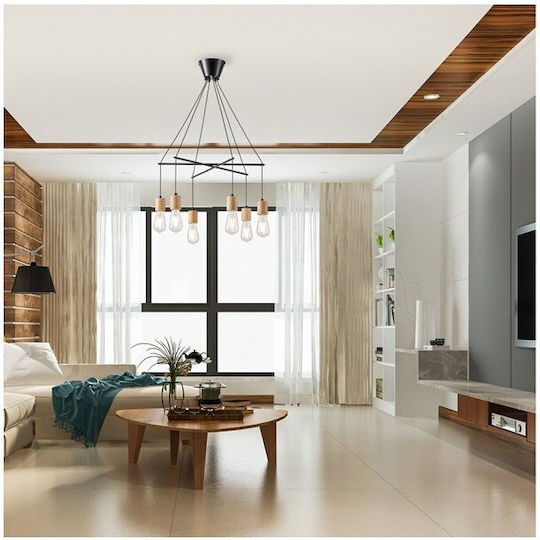Eurolamp Edison Висящо Тавани Осветително Тяло Черно За 6 Лампи E27 65x65x118см