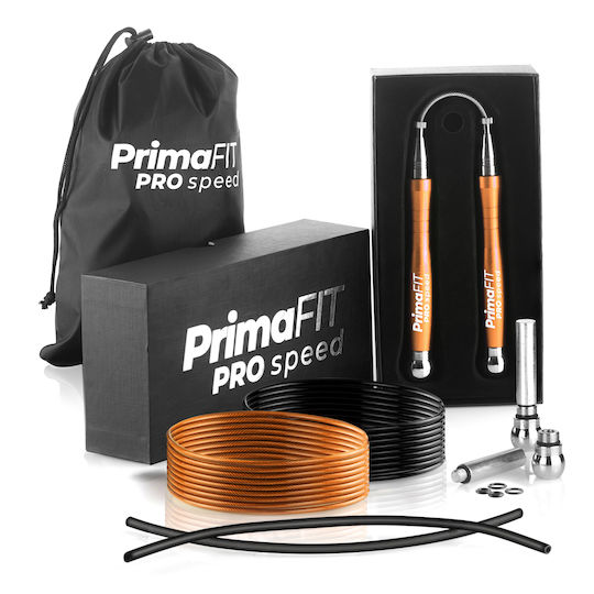 Primafit Speed Pro Jump Rope Professional 3m Adjustable 2 Bearings Extra Rope Weights 2 Protectors Aluminum Handles Carrying Bag Crossfit Boxing Mma Orange
