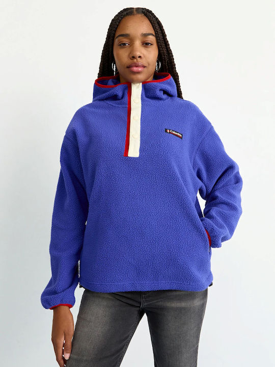 Χειμερινή Γυναικεία Fleece Μπλούζα με Κουκούλα Clematis Blue