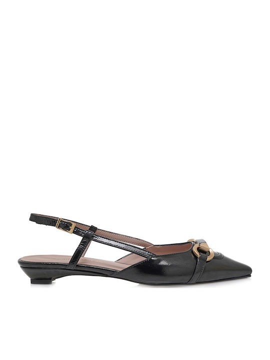 Patent Leather Black Low Heels with Strap