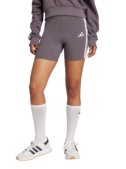 Essentials 3-Stripes Training Γυναικείο Ποδηλατικό Κολάν Ψηλόμεσο ΓΚΡΙ ΣΚΟΥΡΟ