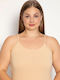 Plus Size Μπεζ Γυναικείο Φανελάκι με Τιράντα