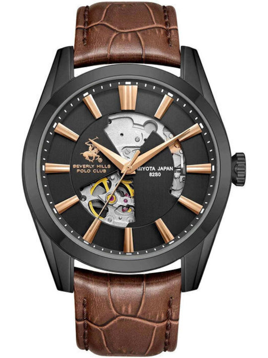 Beverly Hills Polo Club Men's Watch Automatic with Brown Leather Strap