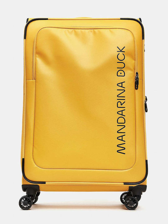 Mandarina Duck Logoduck Μεγάλη Βαλίτσα Ταξιδίου Υφασμάτινη Κίτρινο με 4 Ρόδες Ύψους 78εκ.
