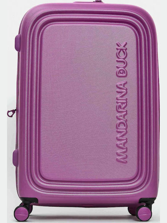 Mandarina Duck Logoduck Μεγάλη Βαλίτσα Ταξιδίου Σκληρή Μωβ με 4 Ρόδες Ύψους 75εκ.