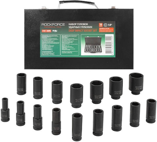 Rockforce Nüsse Sechskant Lange mit Vierkant-Antrieb 1/2" Set 16Stück