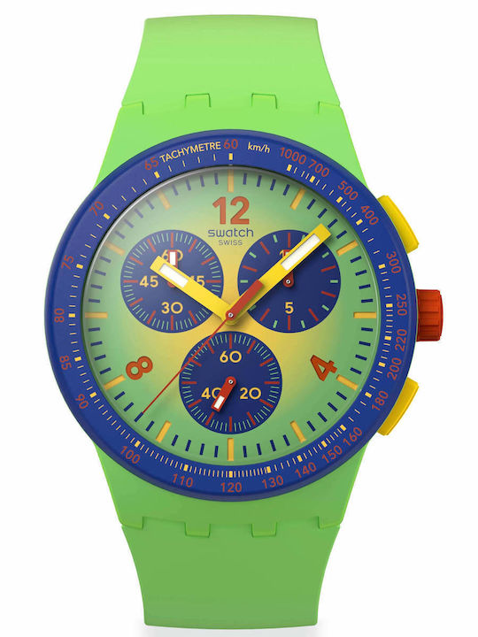 Swatch Damen Uhr Chronograph mit Grün Kautschukarmband SUSG101