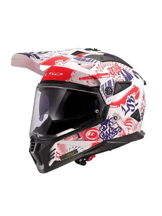 LS2 Pioneer II MX702 Fantasy Adventure Matt White Red Blue Cască
