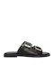 Leather Women's Flat Sandals in Black Color