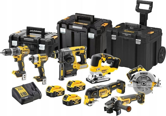 DEWALT DCK755P3T Set Angle Wheel & Circular Saw & Impact Drill Driver & Multitool & Jigsaw & Excavator & Impact Screwdriver 18V with 3 Batteries 5Ah and Case