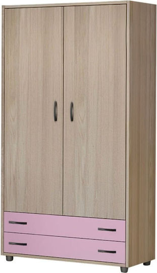 Δίφυλλη Ντουλάπα με 2 Συρτάρια Ροζ 90x50x180cm