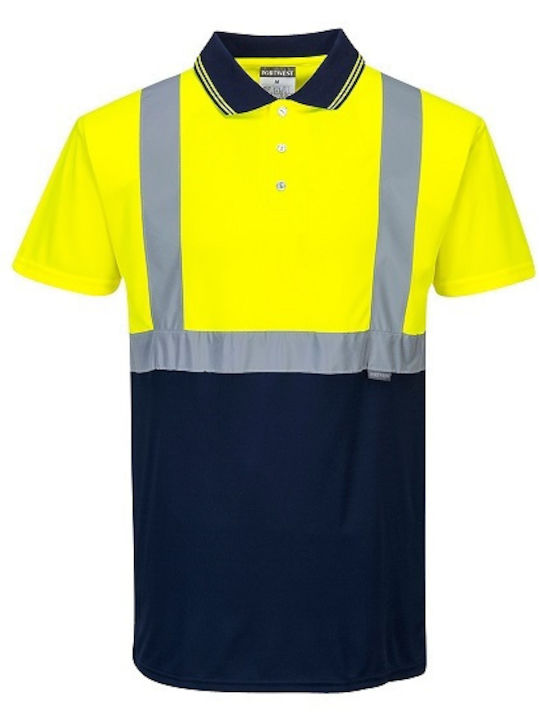 Tricou Polo cu Mâneci Scurte Hi-Vis S479 Portwest Galben Albastru