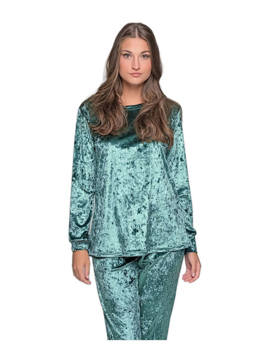 Milena by Paris Winter Damen Pyjama-Set Samt Olive