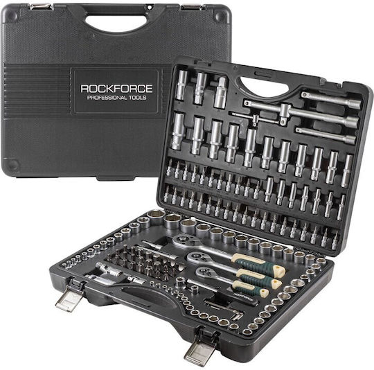 Комплект гнезда 150 части 1/4'' 3/8'' 1/2'' шестоъгълни Rockforce