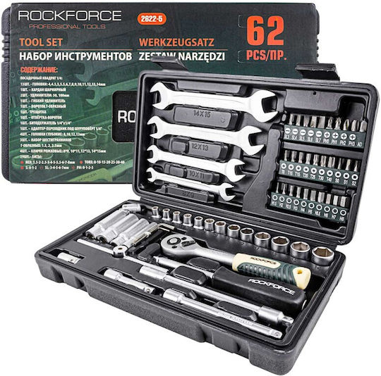 Комплект гнезда 62 части 1/4'' Hex Rockforce