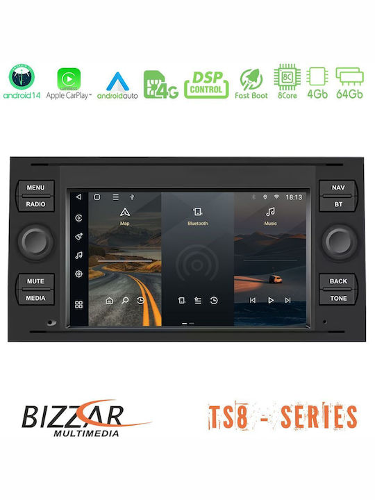 Bizzar Ηχοσύστημα Αυτοκινήτου για Ford C-Max / Fiesta / Focus / Fusion / Galaxy / Kuga / S-Max / Transit / Transit Connect 2006-2008 (Bluetooth/USB/WiFi/GPS/Apple-Carplay/Android-Auto) με Οθόνη Αφής 7"