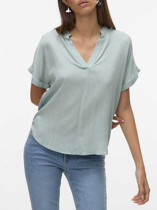 Vero Moda Γυναικεία Μπλούζα Κοντομάνικη με V Λα...