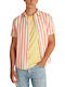 Short-sleeved Linen Shirt Red-White