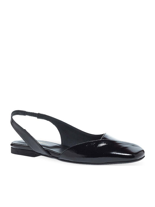 Δερμάτινες Γυναικείες Μπαλαρίνες Slingback με Λουράκι σε Μαύρο Χρώμα