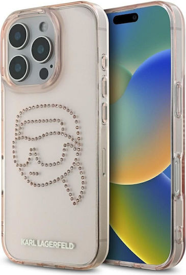Karl Lagerfeld Iml Rhinestones S K Head Umschlag Rückseite Gehärtetes Glas Rosa (iPhone 17 Pro / iPhone 16 Pro)
