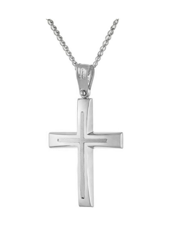 Herren Weißgold Kreuz 14K mit Kette