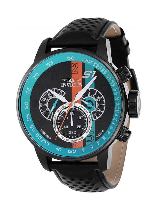 Invicta Ανδρικό Ρολόι 48mm Μπαταρίας με Μαύρο Δερμάτινο Λουράκι