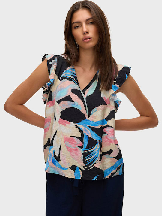 Josie Women's Sleeveless Blouse with V-Neckline Floral Floral