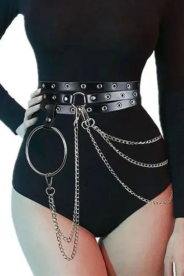 Curea Provocator Talie Stil Punk Sexy Din Piele Sintetică Cu Lanțuri Metalice