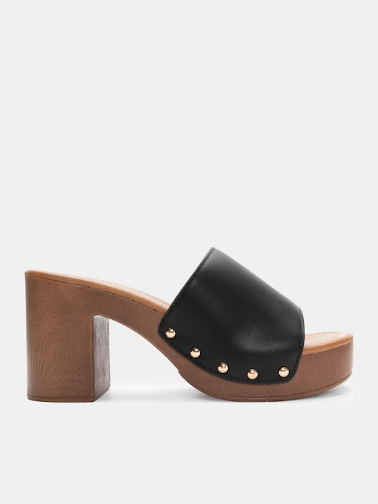 Luigi Mules with Chunky High Heel in Black Color