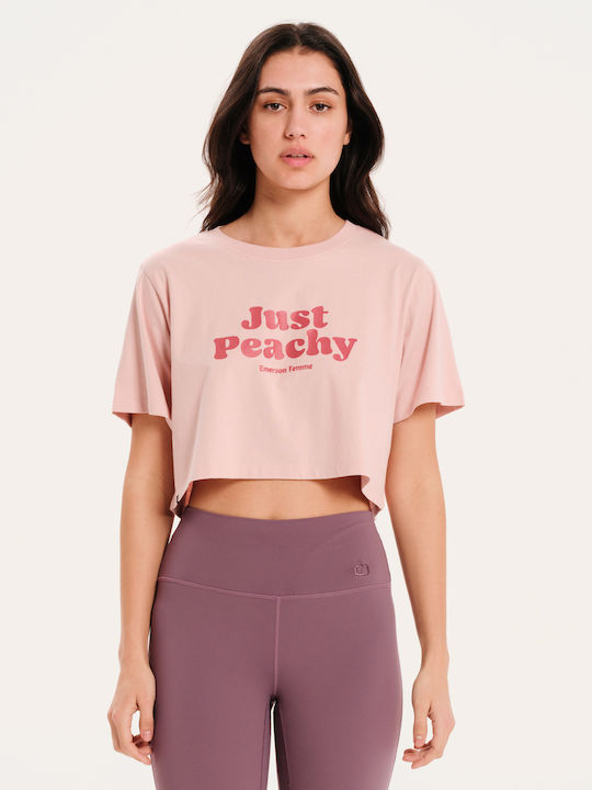 Just Peachy Damen Sport Crop Top Kurzarm Rosa