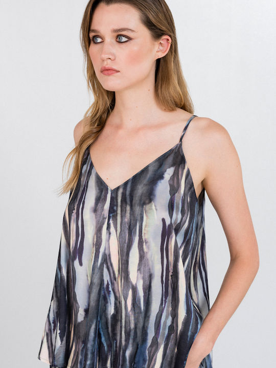 Women's Blouse Satin with Straps Blue