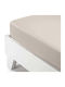 White Fabric Sheet Super-Double with Elastic 160x200cm. Savoy Beige