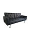Arms Three-Seater Couch Bed Artificial Leather Black Pu 188x88x79 cm