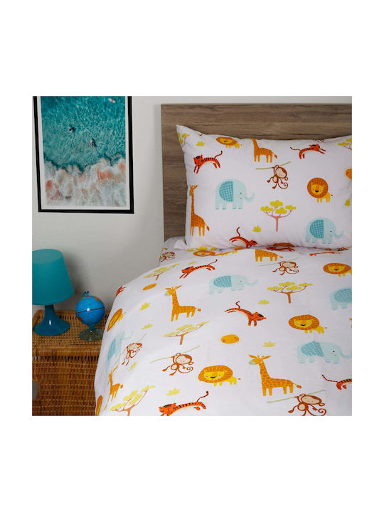 White Fabric Σετ Σεντόνια Μονά Βαμβακερά Jungle Άσπρο 165x270cm