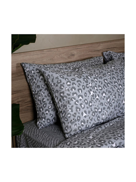 Set Single Girly Gri 260x270cm Cearceafuri Pentru Copii Din Material Alb
