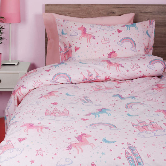 White Fabric Σετ Μονά Unicorn Ροζ 165x270cm White Fabric Σετ Μονά Unicorn Ροζ 165x270cm