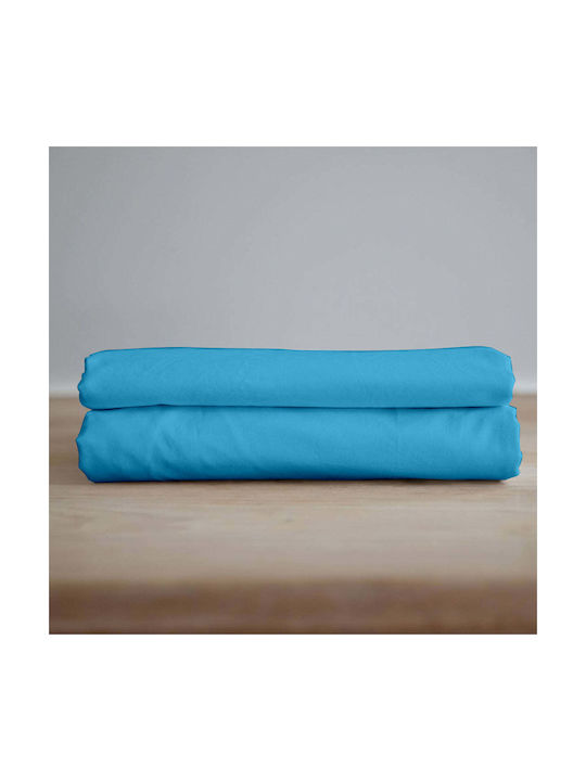 White Fabric Sheet Single with Elastic Band Cotton Essential Blue 160x220cm
