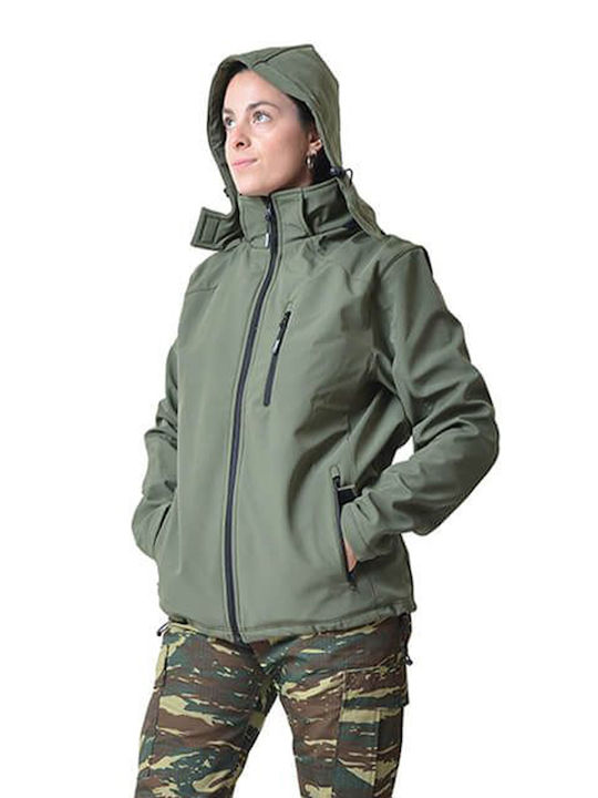 Ergo Μπουφάν Εργασίας Softshell με Αφαιρούμενη Επένδυση και Κουκούλα Χακί